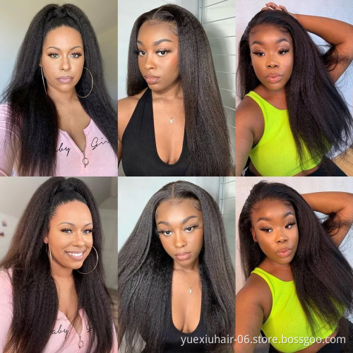 Factory Supply Brazilian Cuticle Aligned Raw Virgin Hair Kinky Straight 13x4 Lace Front Wig Human Hair for Black Women